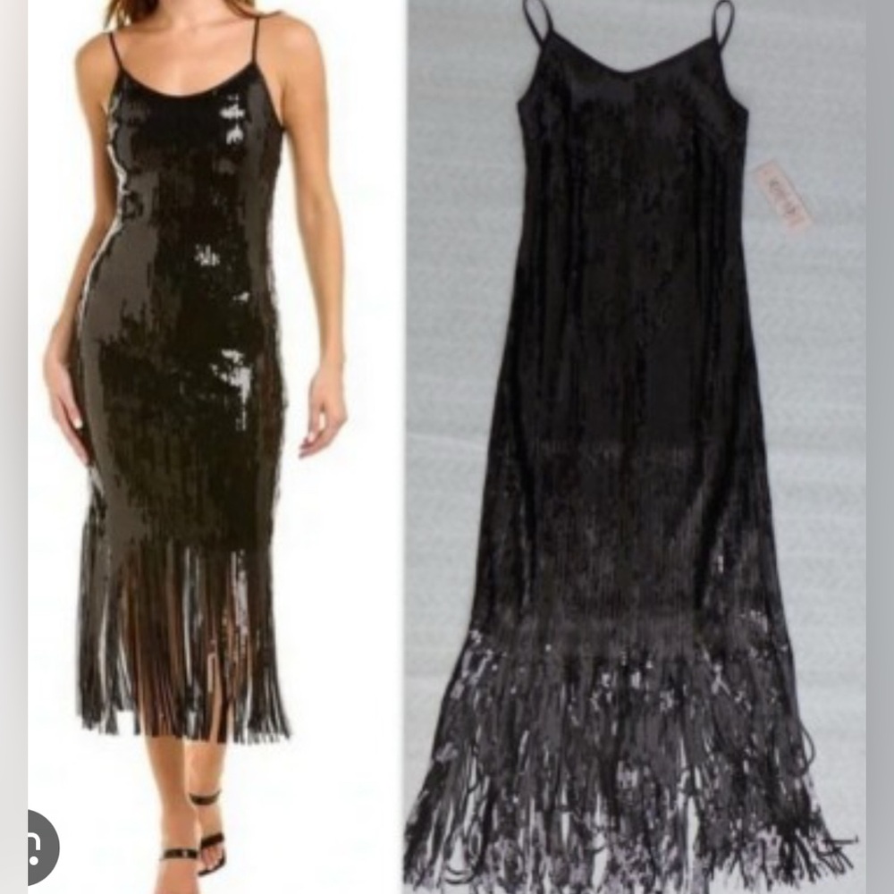 Nanette Lepore Black Sequin Tiered Midi Dress
